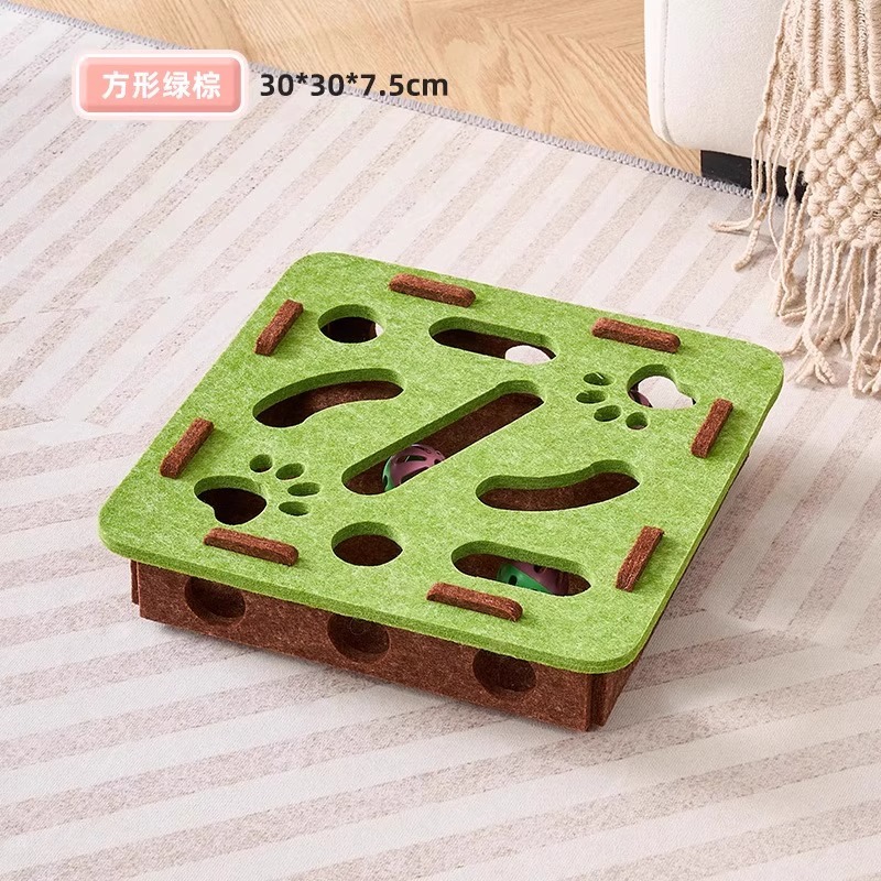[Square Green-Brown] Educational Cat Maze with Ball Retrieving Game