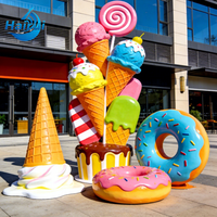 Statue en résine de fibre de verre en forme de bonbons, beignets et cornets de glace pour décoration de magasin à vendre