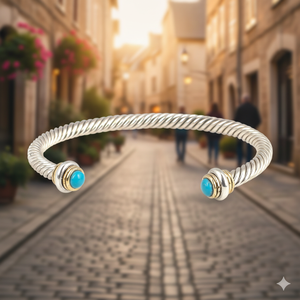 Turquoise Stone Twisted Women's <b>Bracelet</b> Double Tone Handmade Turkish Jewelry Romantic NUSRET - Product Image 2