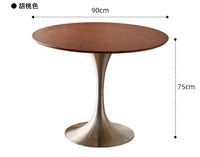 Vintage-Stil Runder Massivholz-Esstisch; Edelstahl Tulpenförmiger Balkon-Beistelltisch; Designer Retro-Esstisch
