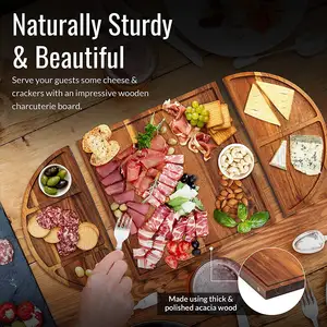 Unique Acacia Round Cheese Board Cutting Board Magnetic Large Charcuterie Board Set
