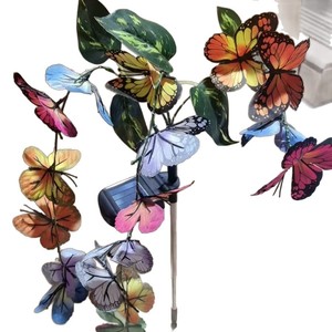 Solar Butterfly Garden Light String With Leaves Outdoor Waterproof Decor For Patio Fence Yard <b>Landscape</b> <b>Lighting</b> - Product Image 1
