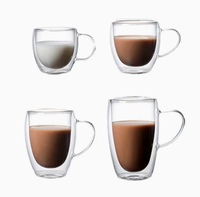 Tasse à eau en verre borosilicate à double paroi réutilisable OEM, tasse à café transparente avec poignée