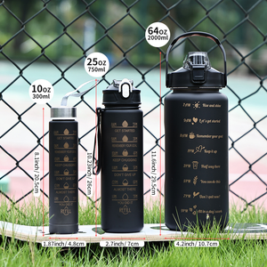 Gourde d'eau motivante mate, anti-fuite, portable, pour le sport, 1300 ml, résistante aux hautes températures, écologique, avec paille, lot de 3 - Product Image 5
