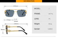 Vente flash - Lunettes de soleil carrées de haute qualité personnalisées à la mode avec protection UV400, design tête de léopard, monture en métal sans bordure pour hommes et femmes