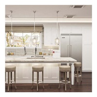 Nouveaux meubles d'îlot de cuisine en bois massif laqué blanc, design moderne et personnalisé, avec comptoir stratifié et robinet, pour les constructeurs