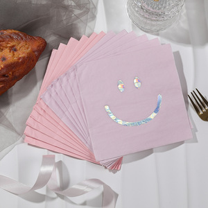Hanlin Paper Napkins 33cm Square Pink Purple Smiley Face Gold Foil Themed Party Use - Product Image 4
