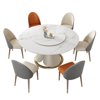 Table ronde télescopique rotative pliable en pierre de luxe légère, table à manger familiale moderne et simple avec chaises
