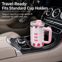 Gobelet isotherme en acier inoxydable de 40 oz avec poignée et paille, double paroi, pour voyage, café, et porte-gobelet de voiture pour l'extérieur
