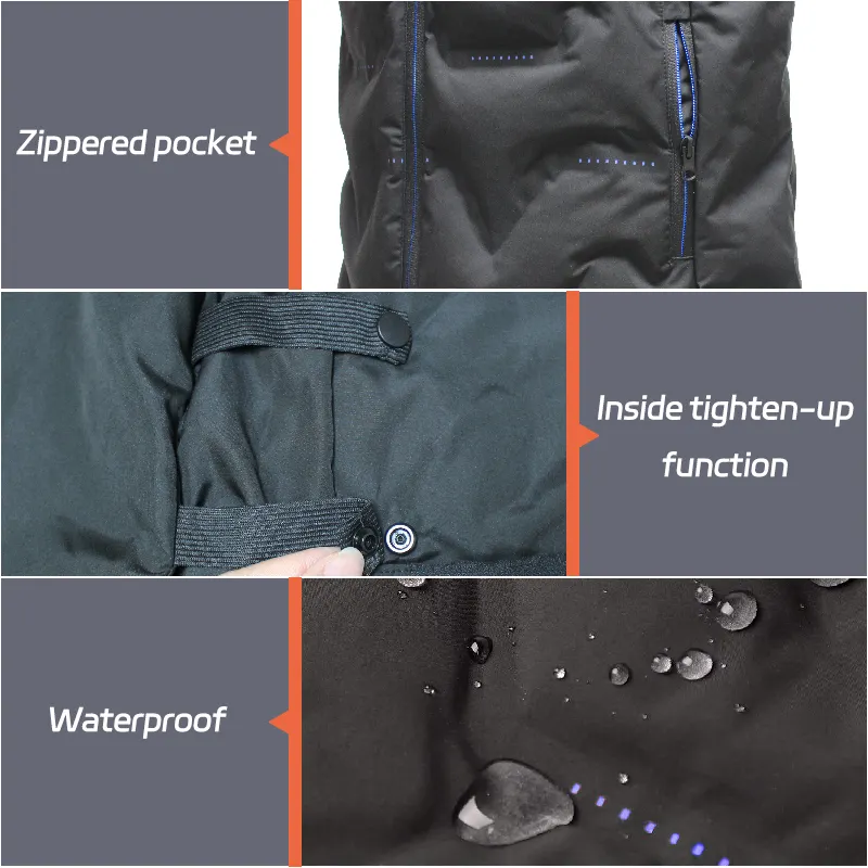 メンズカスタムヒートジャケットベスト防水ウィンターハンティングギア、ジッパークロージャー付きバッテリーパックで長い暖かさを保証