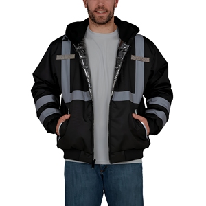 Men's High Visibility Reflective Work <b>Jacket</b> With <b>Silver</b> Stripes And Zipper Front For Safety Wear - Product Image 1