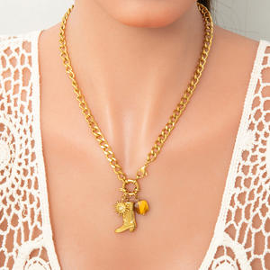 Collar de Perlas Ajustable DIY al por Mayor, Chapado en Oro de 18K, Acero Inoxidable, Cierre <span class=keywords><strong>OT</strong></span> con Colgante de Corazón, Sol y <span class=keywords><strong>Botas</strong></span> para Mujer - Product Image 2