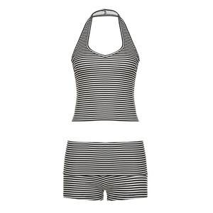 OEM Women Y2K Striped Shorts <b>Set</b> Custom Logo Sleeveless Tank Top Matching Hot Shorts - Product Image 6