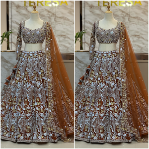 ชุดเลเฮนกาโชลีสำหรับงานแต่งงานของผู้หญิง ดีไซน์เนอร์ออกแบบ ประดับด้วยงานปักเลื่อมกระจกแท้ สำหรับโอกาสพิเศษ - Product Image 1