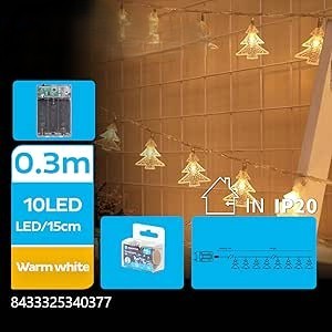 Guirnalda de luces con pilas 3AA, 1,5 m, color blanco cálido, ideal para decorar árboles de Navidad y crear un ambiente festivo. - Product Image 1