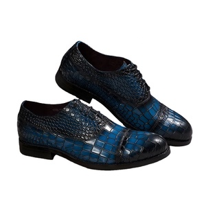 Chaussures habillées Oxford en cuir véritable pour hommes, à bout pointu, à lacets, chaussures de ville formelles, en cuir poli à la main avec motif crocodile et patchwork - Product Image 1