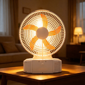 Ventilateur de table solaire <span class=keywords><strong>rechargeable</strong></span> à batterie lithium avec lumière intégrée et <span class=keywords><strong>chargeur</strong></span> pour camping, éclairage et refroidissement extérieur - Product Image 1