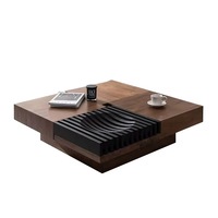 Petite table basse carrée en bois massif de noyer noir, réglable en hauteur, pour salon et salle à manger, avec rangement, style moderne