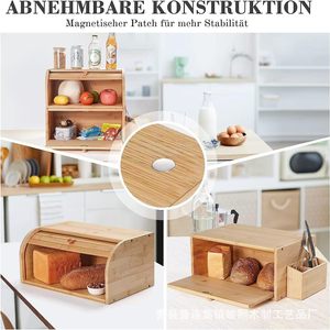 Boîte de rangement à pain en bois Junxi, 3 niveaux, organiseur de cuisine multifonctionnel pour bureau avec tiroir et porte-couverts - Product Image 4