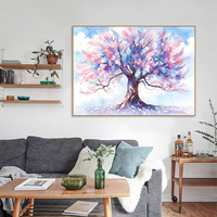 Peintures Diamant Modernes 5D Imprimées sur Acrylique, Paysage Carré, Plumes et Arbres, Style Japonais, Décoration Intérieure