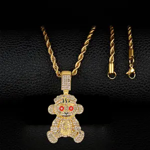 Toptan moda takı Hiphop kolye komik elmas maymun altın gümüş kolye zinciri takı erkekler kadınlar için