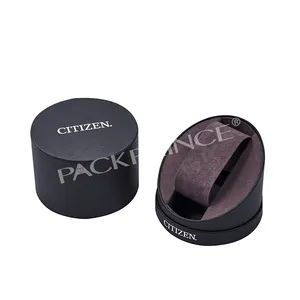 Wholesale OEM Logo Special Design Fancy Texture Bevel Edge Paper Watch Cylinder Round Shaped Packaging Box With Pillow