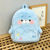 Sac à dos en peluche bleu clair en forme de phoque, animal marin, lion de mer, avec broderie de étoile de mer, pour adolescentes, OEM & ODM disponibles
