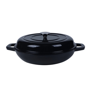 Olla hondora de hierro fundido esmaltado negro brillante de alta resistencia <span class=keywords><strong>para</strong></span> guisar y asar - Product Image 2