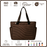 Sac fourre-tout matelassé marron élégant pour femmes, idéal pour le travail, le shopping, les voyages, avec bretelles et poche avant zippée, pour un usage quotidien