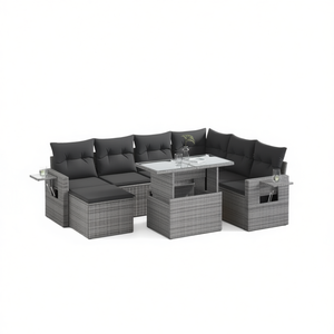 <b>Grey</b> Pe Rattan Garden Sofa Set Steel <b>Frame</b> Tempered Glass 6 Seater Outdoor Furniture Contemporary Design - Product Image 1