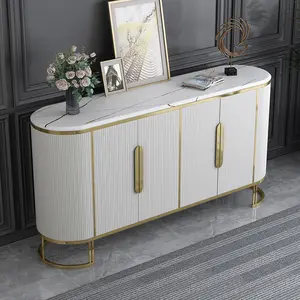 Moderner Luxus-Seitens chrank aus goldenem und weißem Side board mit Marmorplatte und Edelstahl rahmen für Wohnzimmer möbel