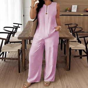 Combinaison décontractée en coton et lin pour femme, couleur unie, coupe ample, style fashionista urbain, tailles S, M, L, XL, XXL, 3XL, 4XL, 5XL - Product Image 3
