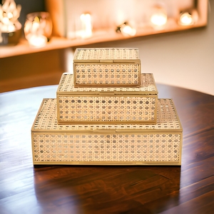 Boîte de rangement en verre de style maille de rotin avec cadre en laiton, dernière nouveauté, pour bijoux et cosmétiques - Product Image 2