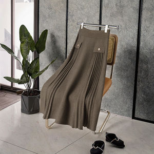 กระโปรงมิดิทรงเอไลน์ ผ้าถักย้อมสีธรรมชาติ เอวสูง กระดุมติด ดีไซน์ระบายอากาศได้ดี จับจีบ แต่งลาย  ทรงเข้ารูป  ไซส์พลัส สำหรับฤดูใบไม้ร่วง สไตล์ลำลอง - Product Image 3