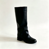 Bottes hautes noires pour femmes en cuir véritable verni, bout rond, talon carré bas, décorations boutons métalliques, style urbain, sur mesure OEM
