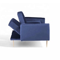 Sofá Cama Convertible Azul Marino de Terciopelo con Respaldo Acolchado y Patas de Madera, Incluye Cojín, Ideal para Espacios Pequeños y Uso Escolar