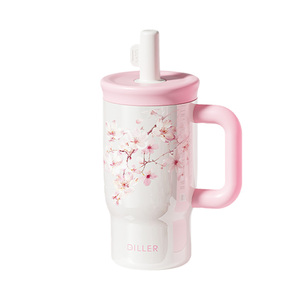 DILLER - Vaso Térmico de 500 ml con Diseño de Panda y Flores de Cerezo, Botella de Agua Aislada al Vacío de Acero Inoxidable 316L con Asa y Pajita - Product Image 6