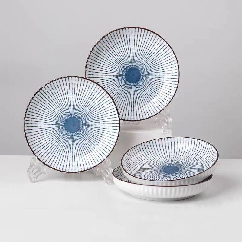 Assiette Yamada 8 pouces - Chunguang - Bleu - Boîte de 40