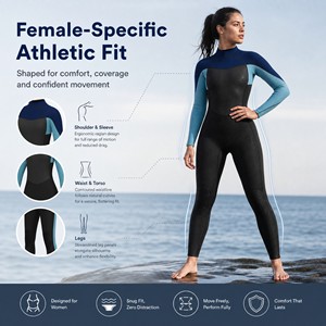 Combinaison de plongée en néoprène pour femmes, tissu recyclé, 3 mm, combinaison intégrale pour la plongée sous-marine et le snorkeling - Product Image 1