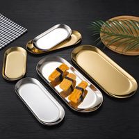 Plateau de service ovale de luxe personnalisé avec LOGO pour salle de bain, en acier inoxydable, décoratif, résistant au lave-vaisselle, idéal pour les fêtes