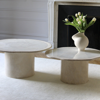Table basse en onyx blanc brillant de luxe SW STONE, grande, moderne, de style nordique, en travertin nuage, pour salon, en marbre emboîtable