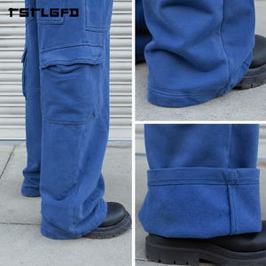 Pantalon de survêtement cargo en molleton épais coupé et cousu, multi-poches, coupe oversize, style streetwear, délavage vintage, baggy, vente en gros - Product Image 5