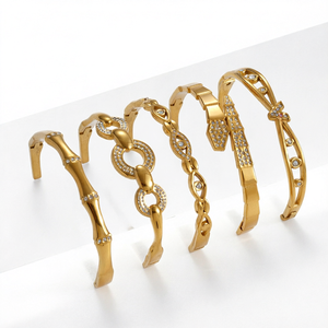 Bracelet Gaovo Premium Luxe Léger 2 Styles Serpent Pavé CZ + Design en V Plaqué Or Acier Inoxydable Bijoux de Mode Femme - Product Image 1