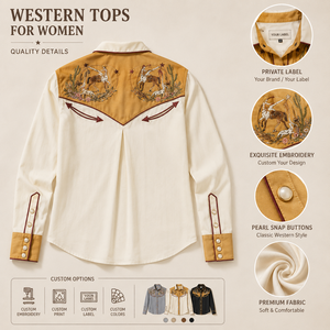 Chemises Western pour femmes, chemise de cowgirl personnalisée de qualité supérieure, broderie personnalisée, boutons pression perlés, manches longues, vêtements de ranch, fabricant de marques privées - Product Image 3