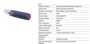 MS-Telemecanique XUB0AKSNM12T ของแท้ M18 โฟโตอิเล็กทริคเซนเซอร์แบบลำแสงผ่าน 12-24VDC มีสินค้าในสต็อก จัดส่งรวดเร็ว - Product Image 2