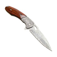Couteau pliant Thunder en acier Damas, manche rouge, étui à motif plume, EDC, portable, pour camping, chasse, randonnée, kit d'outils de survie