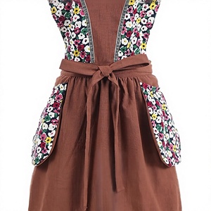 Floral Patchwork Cotton Bib <b>Apron</b> Sleeveless Kitchen <b>Cooking</b> <b>Apron</b> with Pockets Adjustable Waist <b>for</b> Daily Use - Product Image 3