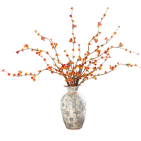 Fleurs artificielles faites à la main OEM, branche de fleurs de prunier en plastique, bourgeons orange-rouges, tige en fil flexible dense, décoration DIY, Nouvel An chinois