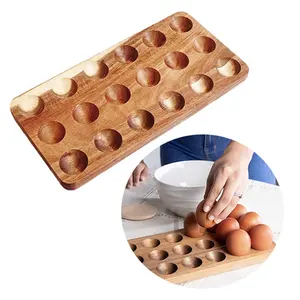 Gran oferta, bandeja de huevos de madera de acacia, soporte de madera para huevos