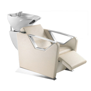 Fauteuil de coiffure Wss à assise large, personnalisable, beige, avec bac de lavage intégré, pour salon, à vendre - Product Image 2